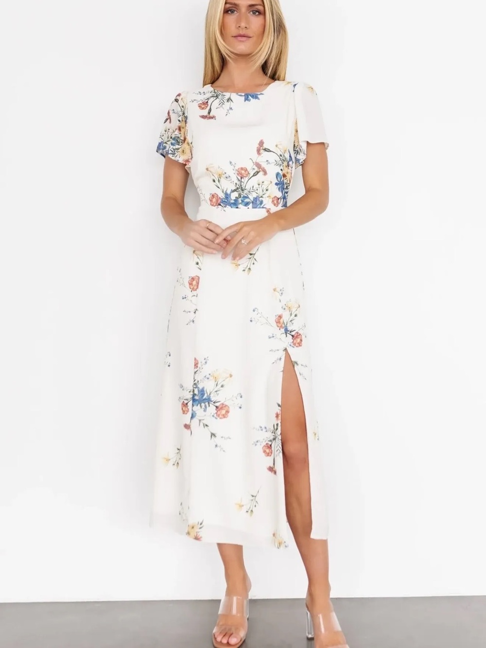 NWT Baltic Born Kristen Midi Dress in Cream Floral Women’s Size XS Smocked Back